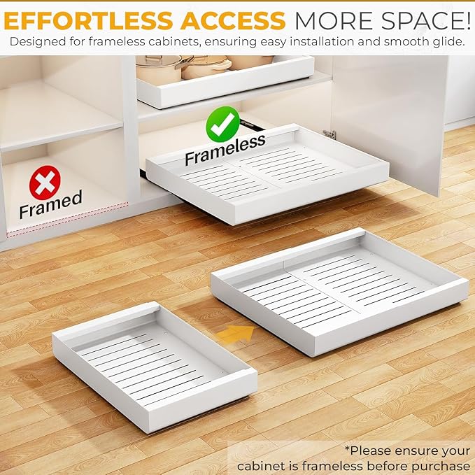 4pack Pull Out Under Sink Organizer – Expandable Sliding Cabinet Shelf for Kitchen, Bathroom, Pantry – Heavy Duty Metal Storage Rack for Cleaning Supplies and Bottles (White, 12.5-19.6 x 21 Inch)