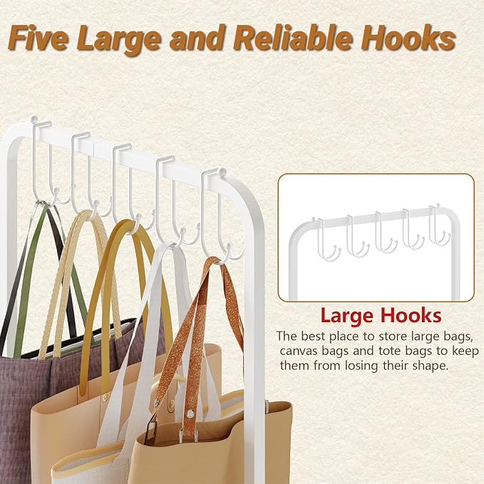 Hayexiha Tall Purse Organizer with Wood Shelves, Heavy Duty Metal Floor-Standing Handbag Storage Rack Stand for Women, Narrow & High-Capacity Bag Hanger Organizer for Closet, Bedroom, Small Space