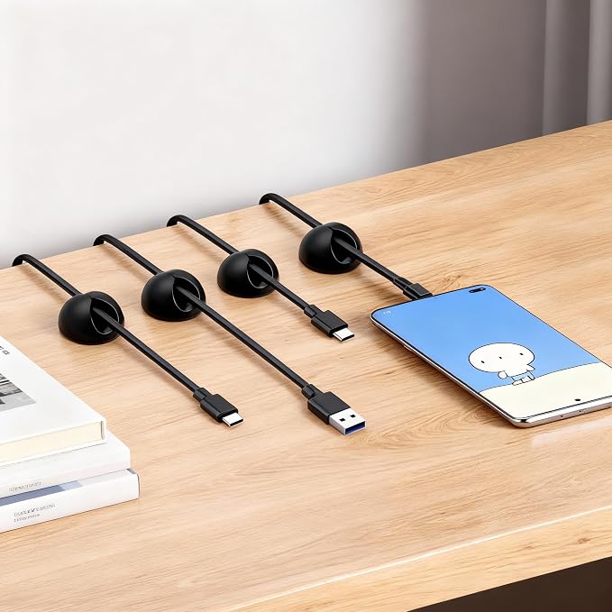 Cord Cable Organizer Clips, 4 Pack Charging Wire Cable Holder With Power Strip Holder for Desk Nightstand Phone