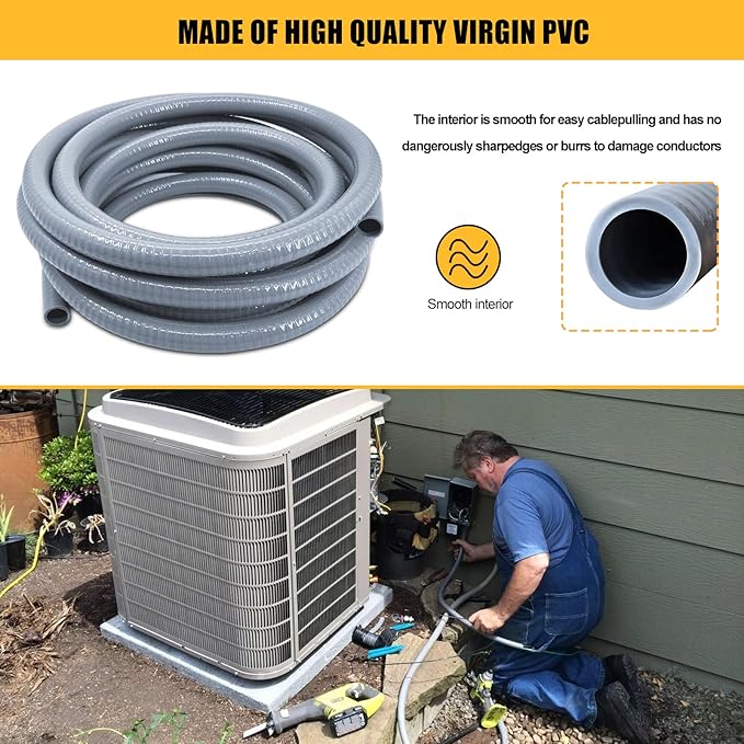 Liquid-Tight Conduit - 1inch 100 Foot Flexible Non Metallic Liquid Tight Electrical Conduit Kit, with 6 Straight and 4 Angle Fittings Included. 1" Dia