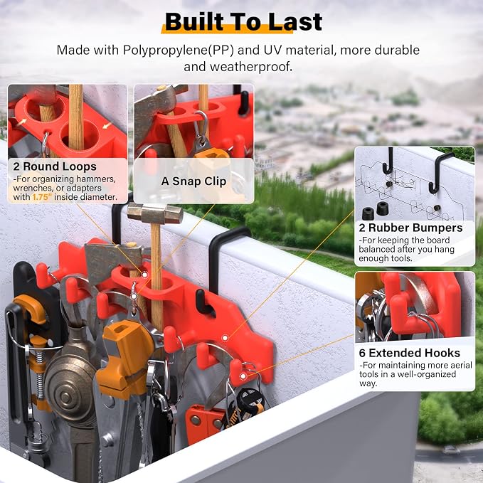 Lineman Tool Board, Bucket Truck Hook Organizer, Line Work Buckets Accessories,Tool Organizer for Bucket Trucks and Lineman, Including Two 3” Aerial Bucket Hooks and Two 2” Aerial Bucket Hooks.