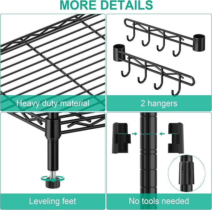 Folews 6-Tier Metal Storage Rack with Wheels, NSF Sturdy Adjustable Wire Shelving Unit for Garage Kitchen Pantry Laundry Room, 36" W x 14" D x 75" H Large Rolling Organizer Shelf Easy Assembly, Black