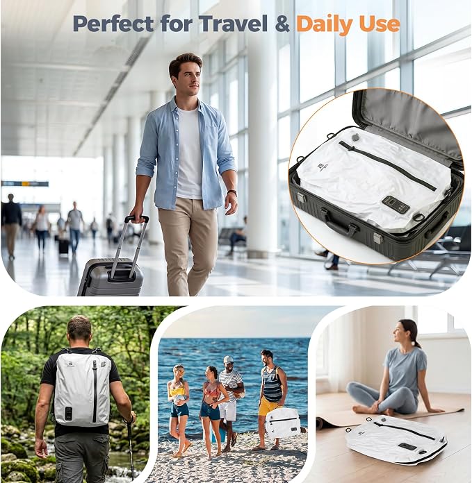 Travel Vacuum Bags with Built-in Pump, White | Reusable Vacuum Seal Bags for Clothing,Luggage,Packing Compression Storage Bags for Carry-On,Suitcase&Backpack