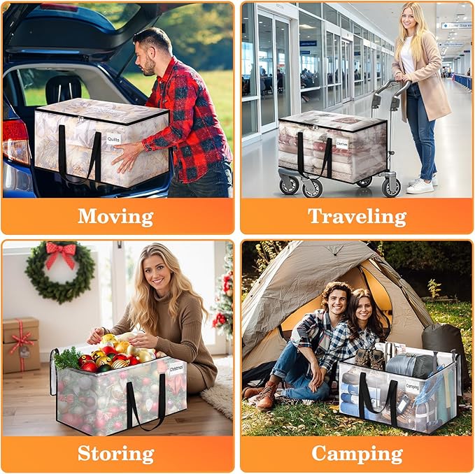 Extra Large Heavy Duty Moving Bags, Storage Bags with Strong Zippers & Handles, Packing Bags for Moving Essentials, Ideal Storage Tote for Home, Dorm & Storage Solutions, 76L, 6 Packs, Clear