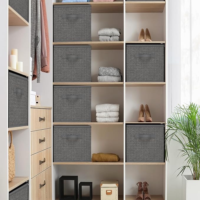 Nestl Cube Storage Bins, Foldable 12 Cube Storage Organizer Bins, Fabric Storage Cubes, Storage Basket with Handles, Grey Closet Storage Bins, 11-Inch Cube Storage Bins for Bedroom, Playroom and More