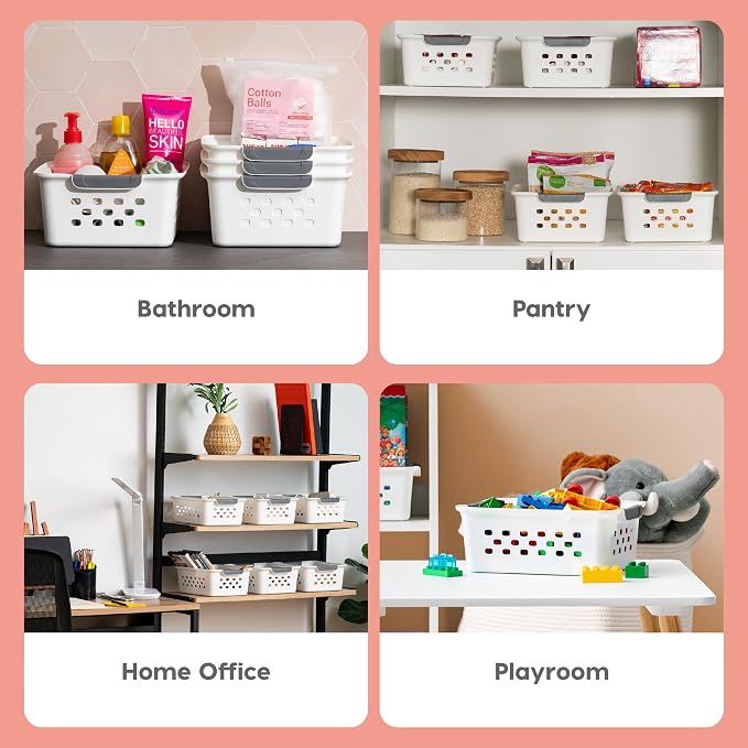 IRIS USA Plastic Storage Basket, 36-Pack, Shelf Basket Organizer for Pantries Kitchens Cabinets Bedrooms, White