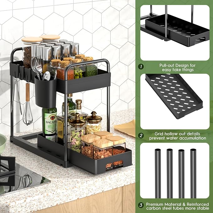 ZIZOTI 4 Pack Under Sink Organizer and Storage - Stackable 3 Size 2 Tier Bathroom Under the Sink Organizers Multi-Usage Kitchen Cabinet Organizers and Storage Sink Bath Shelf Baskets