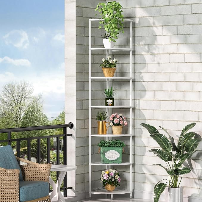 7 Tier Corner Shelf Stand Kitchen Organizer with Metal Frame for Organization & Storage Corner Shelves Kitchen Decor Accessories Marble White 64.7"