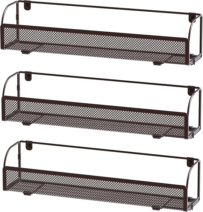 Simple Houseware Wall Mounted Spice Rack Shelves Organizer, Bronze, 3-Pack