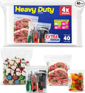 4 Sizes Heavy Duty Zip Seal Lock Snack Sandwich Gallon Storage Bag Variety Pack, Multisizes 6–8 Mil Thick Zipper Top, Freezer Bags, 40 Count