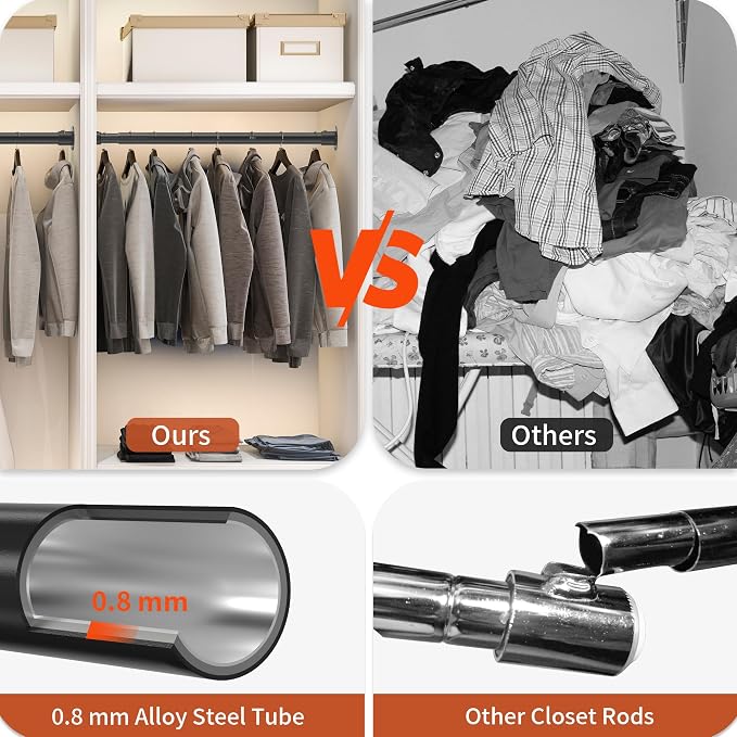 Adjustable Closet Rod 35-71 Inch - 1.3”Diameter Heavy Duty Closet Rods for Hanging Clothes - Simple Clothes Rod for Closet - Versatile Closet Poles for Hanging Clothes - Closet Bar
