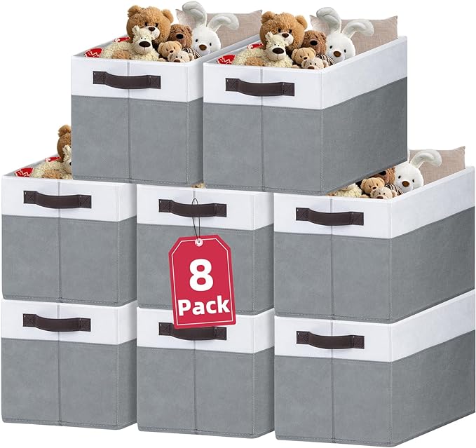 Criusia 8 Pack Closet Organizers and Storage Bins - Extra Large Storage Baskets for Organizing - Clothes Storage Bins for Shelves -Foldable Organizer Bins Totes for Toy Blanket, Dorm Room Essentials