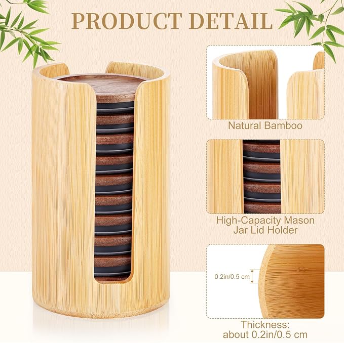 2 Pack Mason Jar Lid Organizer (Wide Mouth & Regular Mouth) Bamboo Ball Jar Wooden Storage Accessories for Home Kitchen Organization & Tumbler Lids, Fit Mason/Canning/Bamboo Lids