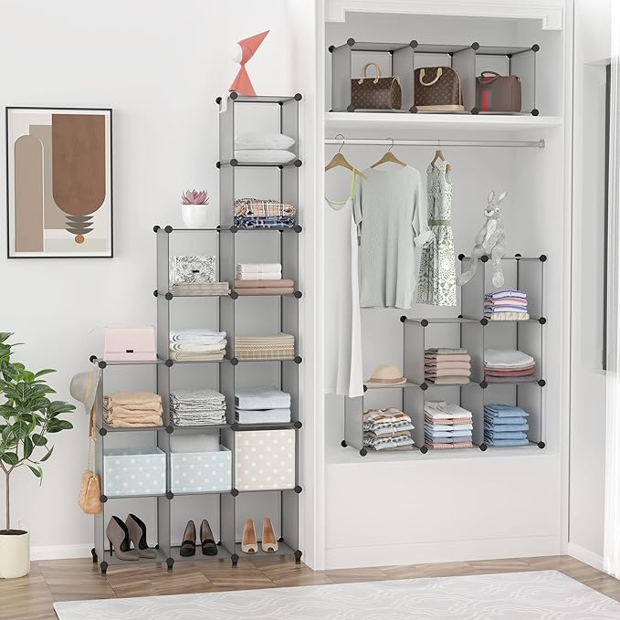 HOMIDEC Closet Organizers and Storage, 9 Cube Storage Organizer, Grey | Portable Closet Organizer, Storage Cubes Shelves, for Bedroom, Kids Room, Bathroom, Wardrobe