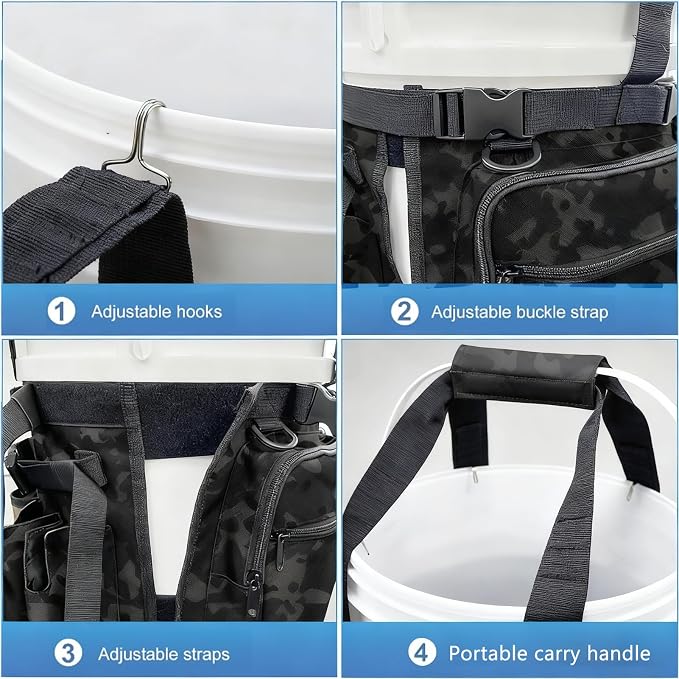 Fishing Bucket Backpack Fishing Bucket Organizer with Multi Pocket Fishing Gear and Accessories Organizer Suitable 5 Gallon Bucket Multi-functional Tool Bucket Bag for outdoor