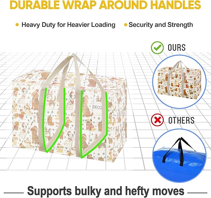 VENO 4 Pack Heavy Duty Moving Bags, Extra Large Storage Bags with Reinforced Handles & Strong Zippers, Foldable & Reusable Moving Box Alternative for Clothes & Dorm Storage