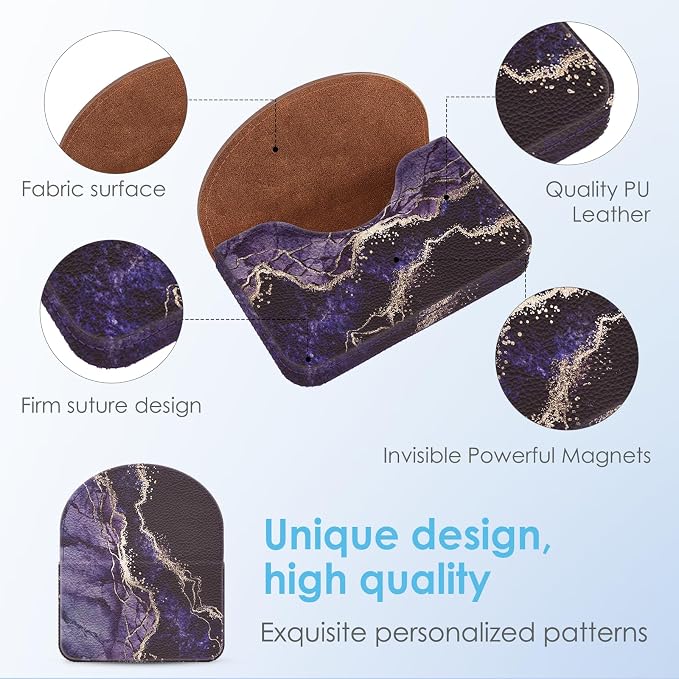 Business Card Holder，PU Leather Business Card Case Color Printing Pattern Card Holder Wallet，Pockets Magnetic Credit Card Holders for Men and Women，Purple Marble
