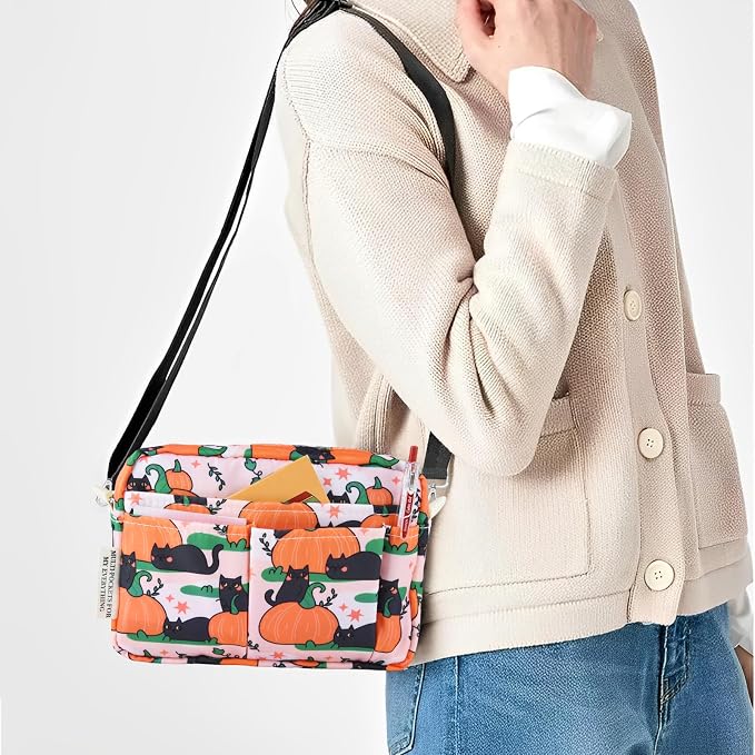 Multiple Pockets Portfolio Organizer with Zippered,Storage Pencil Pouch Bag | Waterproof Travel Toiletry Bag,Portable Pencil Pouch for Notebooks,Stationeries,Make-up,Journal Office Art Supplies,Pumpk cat