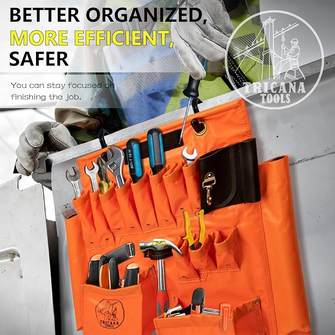 Lineman Tool Board, Aerial Apron, Bucket Truck Tools Organizer with Over 16 Pockets, Tool Organizer for Bucket Trucks and Lineman, Includes Two 2” Bucket Hooks