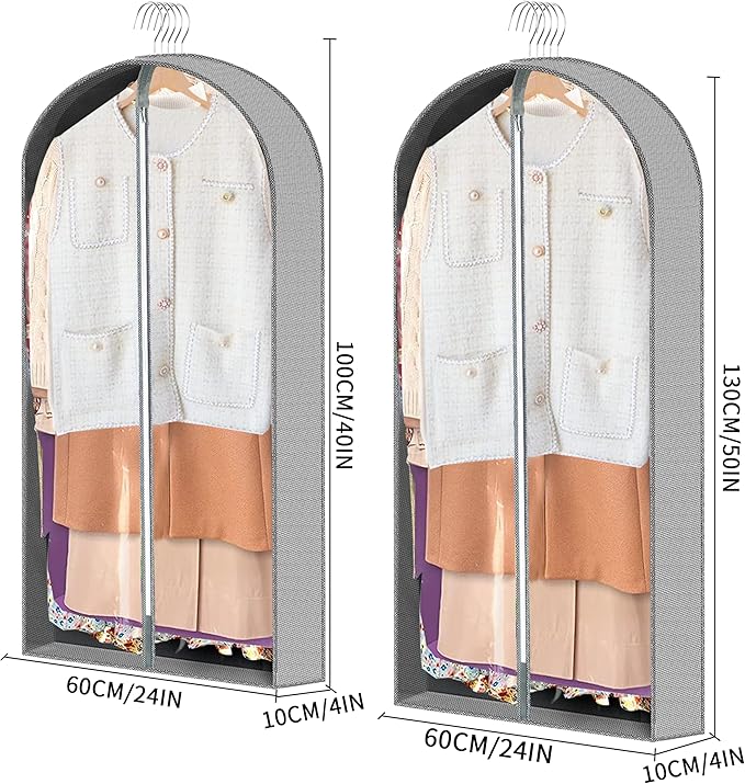3 Pcs Garment Bags,40"&50"PEVA Moth-Proof Breathable Dust Cover,Garment Bag | Clothing Bags,for Hanging Clothes with Bedroom,Garment Covers for Suits, Padded Clothes,Shirts,Prevent,Dustproof, Keep Dry