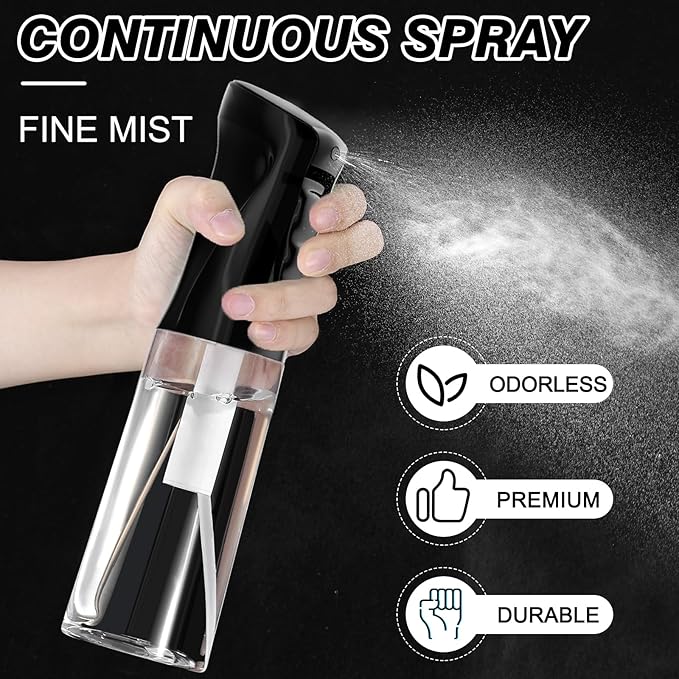 Continuous Spray Bottle for Hair (10.1oz/300ml) 2 Pack Home Essentials | Empty Plastic Ultra Fine Mist Misting Water Mister Spray Bottles for Cleaning Hairstyling Barber Curly Hair Garden Plants