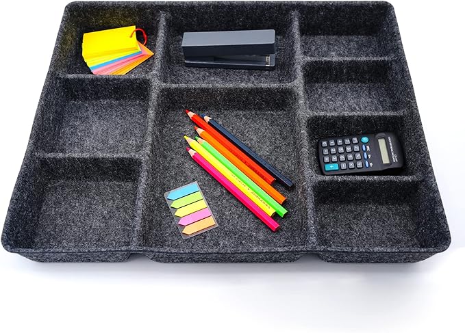 Welaxy Drawer Organizer trays with 9 compartments storage box multi storage purpose for home office desk closet bathroom kitchen (Charcoal)