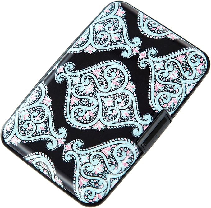 Credit Card Holder, Metal Card Wallet RFID Blocking Mini Slim Aluminum Business Hard Card Case for Women Men (Damask Paisley)