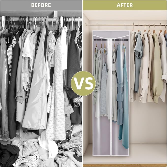 Garment Bags for Hanging Clothes Storage, Long Garment Cover with Zippered Clear Window for Closet Wardrobe Clothes Rack Organizer, Hanging Garment Bags for Dresses, Suits, 2 Pack, Gray