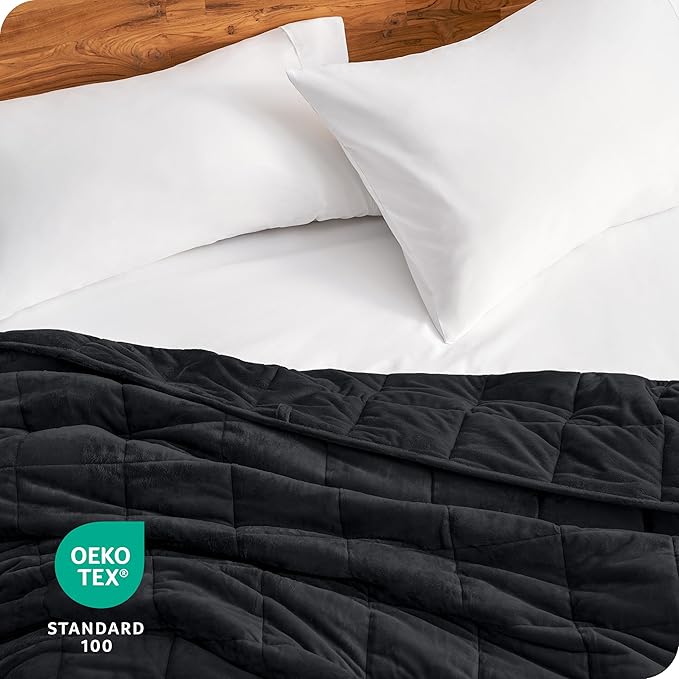 Bare Home Weighted Blanket Twin or Full Size 10lb (40" x 60") - Minky Fleece - Premium Heavy Blanket Nontoxic Glass Beads (Black, 40"x60")