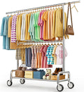 Heavy Duty Clothes Rack Load 860LBS, Double Rods Rolling Clothing Racks for Hanging Clothes, Rolling Garment Rack With Sturdy Wheels Shelves, Portable & Adjustable Commercial Garment Rack, Chrome