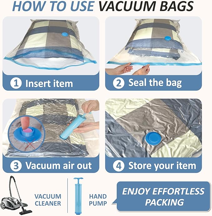 Cozy Essential Vacuum Storage Bags, 80% Compression Vacuum Seal Space Saver Plastic Packaging Bags for Clothes, Blankets, Pillow, Bedding, Comforters, Sealer Clothing Storage,12 Small