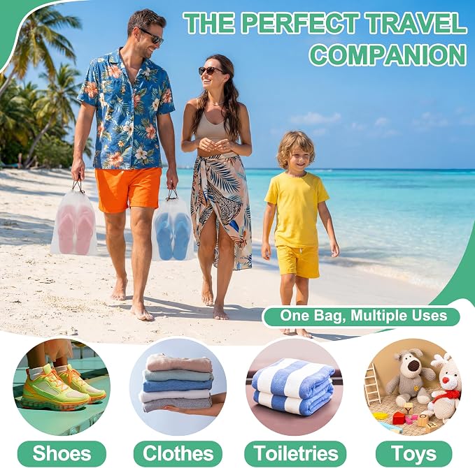 KLASIT Shoe Bags for Travel,Large Waterproof Portable Drawstring Clear Shoe Bags,Travel Essentials for Men and Women,15.7 x 11.8 inches, 5 PACK (Translucent, 5pack)