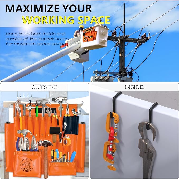 Lineman Tool Board, Aerial Apron, Bucket Truck Tools Organizer with Over 16 Pockets, Tool Organizer for Bucket Trucks and Lineman, Includes Two 2” Bucket Hooks