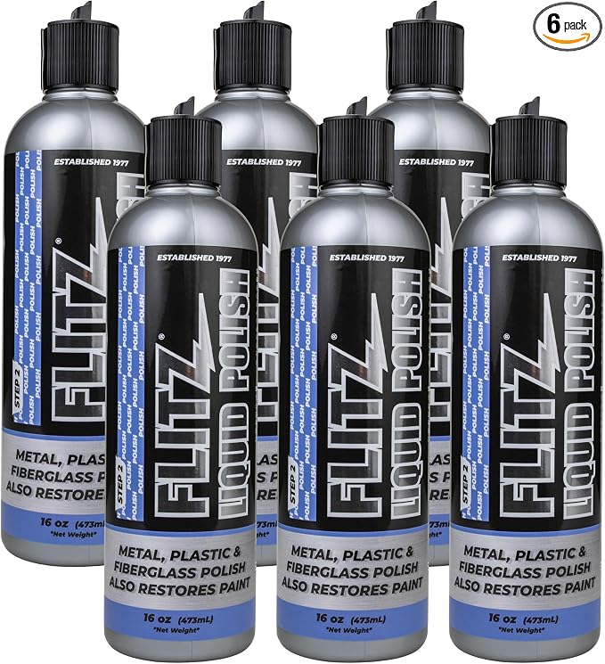 Flitz Multi Purpose Metal Polish Liquid - 16oz Bottle of USA-Made Tarnish Remover - For Aluminum, Chrome, Brass, Nickel, Silver - Non-Abrasive Metal Cleaner and Polish, Restorer (6 Pack)