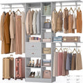 Armocity 8FT Heavy Duty Wood Closet System, 1500 LBS+ Capacity Wall Mounted Walk-in Closet Organizer with 2 Drawers & 4 Hanging Rods, 96'' Custom Bedroom Storage Wardrobe, Grey