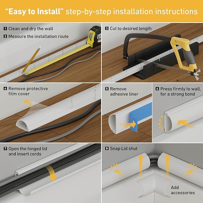 D-Line Half Round Cord Hider, Patented Cable Cover, Hide TV Wall Mount Wires, Raceway for Cords, Decorative Wire Covers, Paintable, Adhesive Cable Concealer, 2in W x 1in H x 39in L, Gray