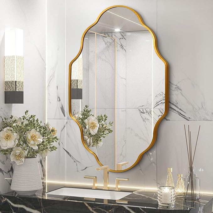 Dorlicecass Wall Mirror for Bathroom - Gold Mirror Wall Decor 26" x 46"Modern Mirror Wall Decor with Aluminum Alloy Frame for Bathroom, Bedroom, Living Room, Dining Room, Cloakroom, Entryway