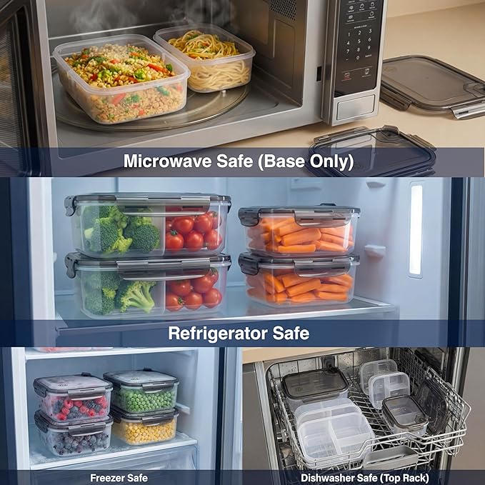 BPA-Free Plastic Airtight Food Storage Containers with Vented Lids, 2-Pack (5.9 Cups Each) for Meal Prep and Leftovers