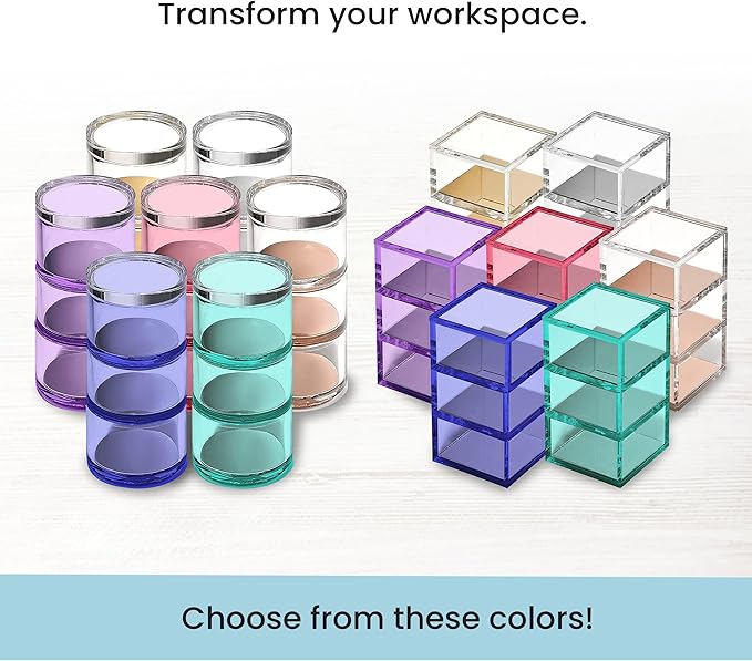 OfficeGoods 3-Tier Stackable Acrylic Holder- Stylish Desk Organizer and Storage for Office or Home – Transparent Square Design with Gold Metal Base