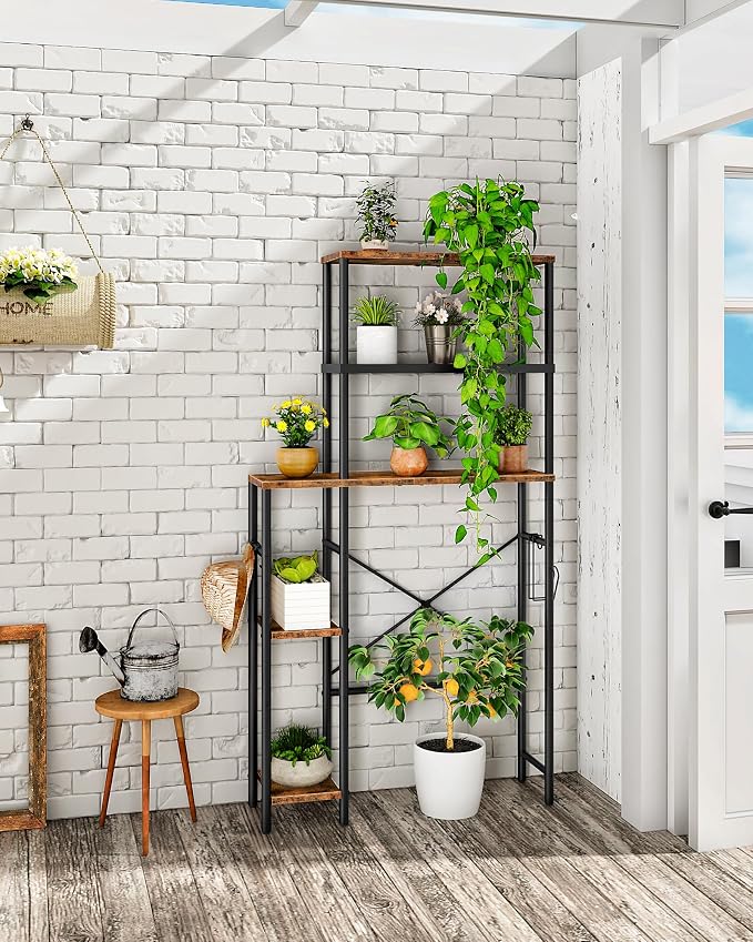 CHOEZON Over The Toilet Storage, 6-Tier Bathroom Organizer Shelf | Over Toilet Storage Cabinet with Toilet Paper Hook, Space Saving, for Bathroom, Laundry, Rustic Brown and Black TTS02BF