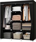 Portable Closet, 51 Inch Wardrobe Closet for Hanging Clothes with 2 Hanging Rods, 8 Storage Organizer Shelves for Bedroom, Durable and Easy to Assemble, Black