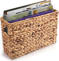 Yesland Hand-Woven Narrow Water Hyacinth Holder Wicker Basket, 15.5 x 5.5 x 9.75 Inch Decorative Magazine Storage Basket Bin for Home, Office, Desk