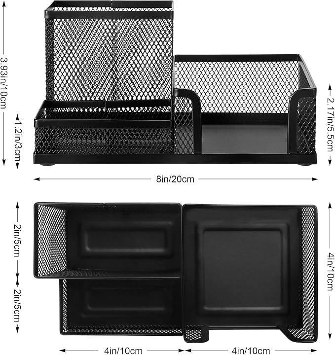 Comix Mesh Pen Pencil Holder Desk Organizer, 3 Compartment Wire Desktop Pen Pencil Cup Caddy Office Supplies Sticky Notes Holder for Home Office School, Black