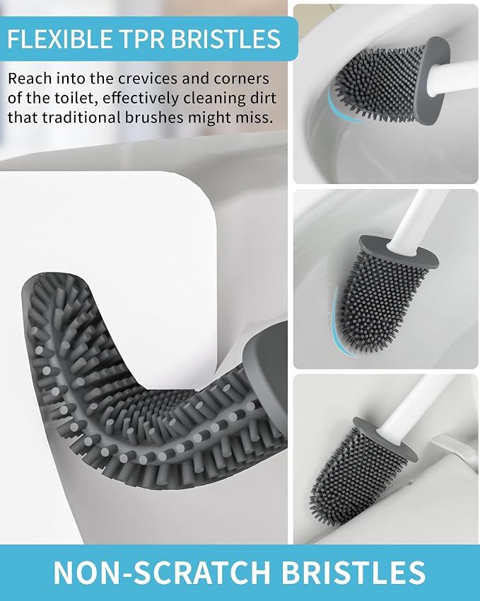 MR.SIGA Toilet Brush and Holder Set, Wall Mounted Toilet Bowl Brush, White | Space saving design, flexible thermoplastic rubber bristles, easily cleans hard to reach areas, pack of 2