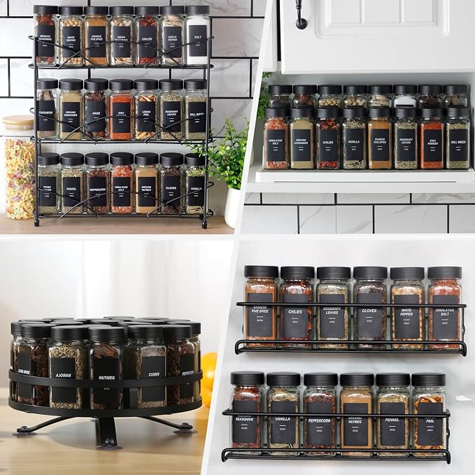 162 Spice Labels Stickers, Preprinted White Spice Jar Labels for Herbs Seasonings, Spice Rack Pantry Organization, Minimalist Black Text (Black)