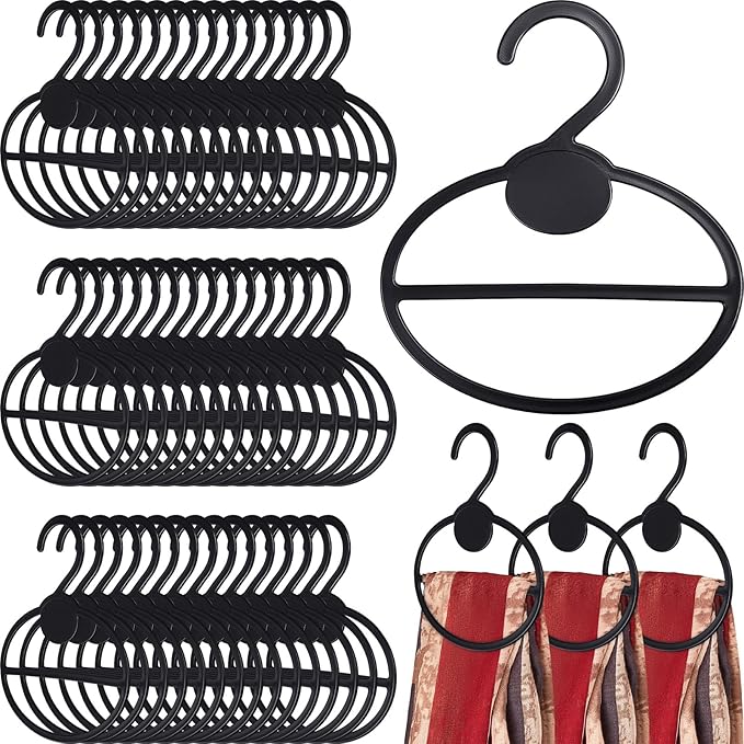 FoldTier 50 Pcs Scarf Hanger Plastic Holder Organizer Space Saving Scarf Organizer Clothes Hanger for Scarves Headscarves Clothing Sorting Storing (Black)