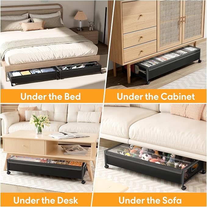 Under Bed Storage with Wheels，1 Pack Under Bed Storage Containers,Underbed Shoe Storage Bedroom