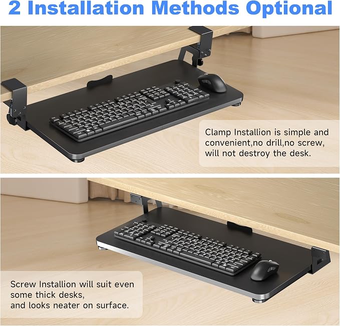 XINLEI Keyboard Tray Under Desk Large C-Clamp 25.6” (30” Including Clamps) x 11.8” Slide-Out Platform Computer Drawer Pull Out Keyboard & Mouse Tray Black DSF4
