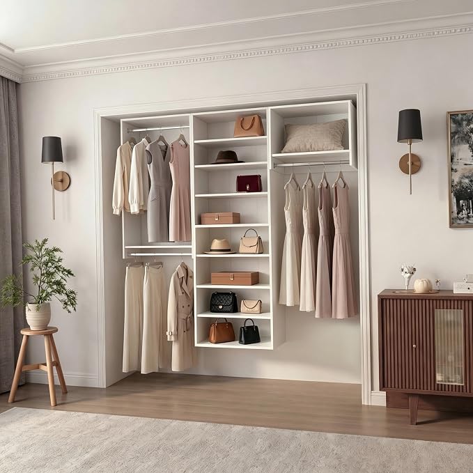25.5" Single Hanging Closet Module, White MDF Closet Organizer System with Aluminum Hanging Rod, Wall-Mounted Wardrobe Storage for Shirts, Jackets, Bedroom, Walk-In Closet