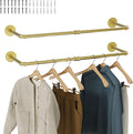 Wall Mounted Clothes Rack 2 Pack, Industrial Pipe Clothing Rack 36 Inch Gold, Wall Clothes Hanger for Bedroom, Cloakroom, Closet, Hallway, Boutique Display, Drying Racks Wall-Mount for Laundry